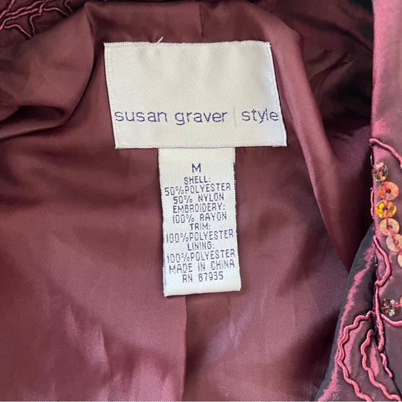 Susan Graver Style Burgundy Sequin Embroidered Jacket - Picture 10 of 14